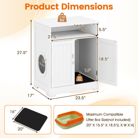 Cat Litter Box Enclosure Wooden Hidden Pet Washroom Furniture-White LuxuryLifeWay Online Store