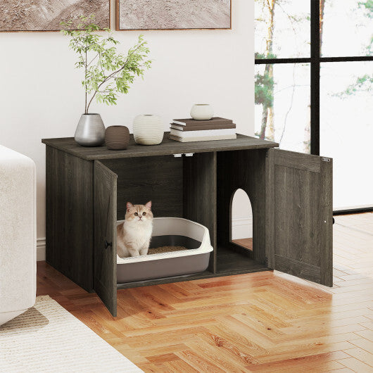 Hidden Cat Litter Box Enclosure Furniture with Divider-Oak LuxuryLifeWay Online Store