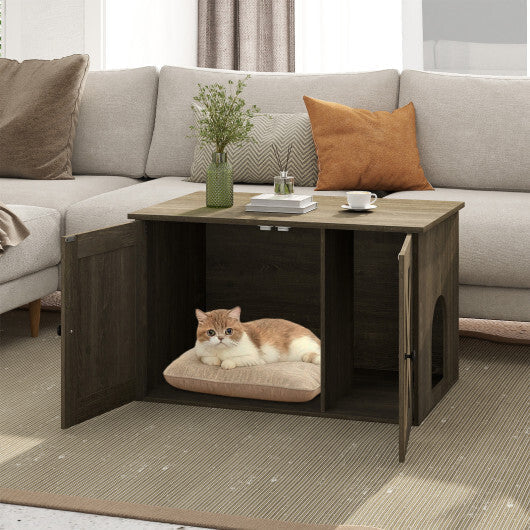 Hidden Cat Litter Box Enclosure Furniture with Divider-Oak LuxuryLifeWay Online Store