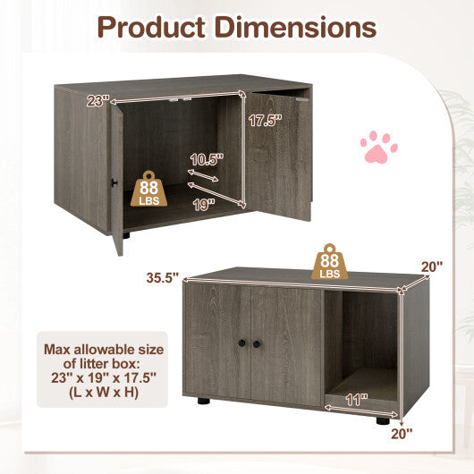 Wooden Cat Litter Box Enclosure Hidden Litter Box Furniture with Scratching Board-Oak