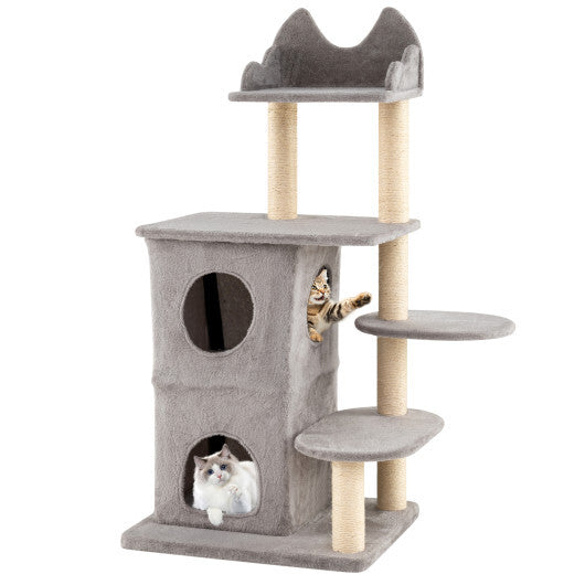 48.5 inch Cat Tree with 2-story Condo and 3 Hideaway Caves for Large Cats-Gray LuxuryLifeWay Online Store