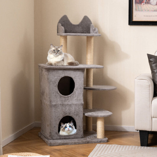 48.5 inch Cat Tree with 2-story Condo and 3 Hideaway Caves for Large Cats-Gray LuxuryLifeWay Online Store