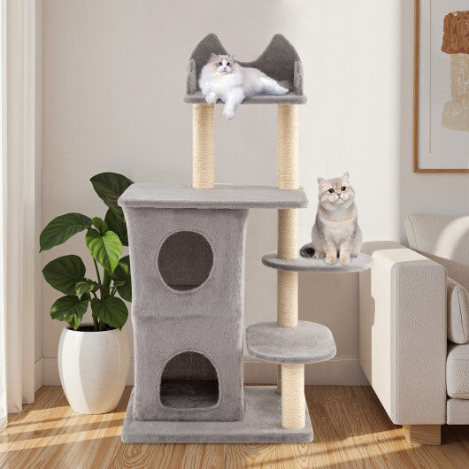 48.5 inch Cat Tree with 2-story Condo and 3 Hideaway Caves for Large Cats-Gray LuxuryLifeWay Online Store