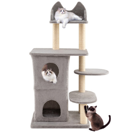 48.5 inch Cat Tree with 2-story Condo and 3 Hideaway Caves for Large Cats-Gray LuxuryLifeWay Online Store