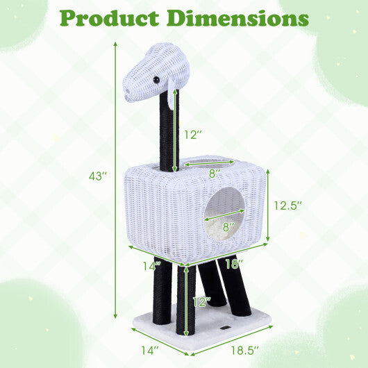 43-Inch Lamb-Shaped Cat Tower with 2-Door Rattan Condo for Indoor Kittens-White LuxuryLifeWay Online Store