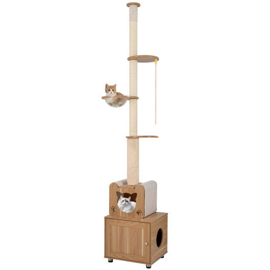 101 Inch Floor to Ceiling Cat Tree Height Adjustable with Litter Box Enclosure-Brown LuxuryLifeWay Online Store