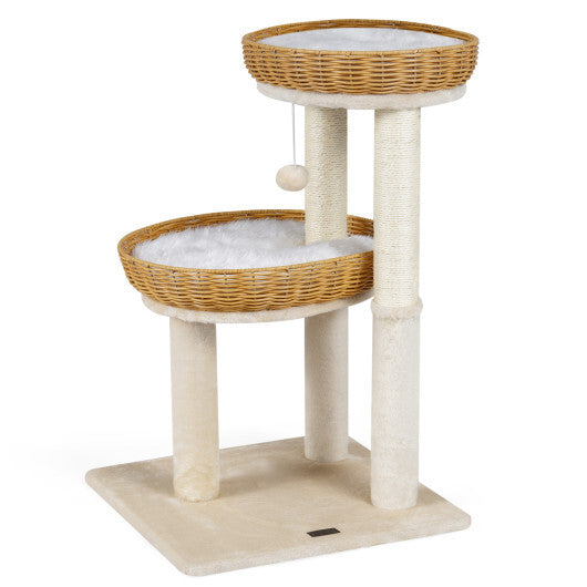 30-Inch Cat Tower with 2 Rattan Cat Baskets for Indoor Kittens-Beige LuxuryLifeWay Online Store