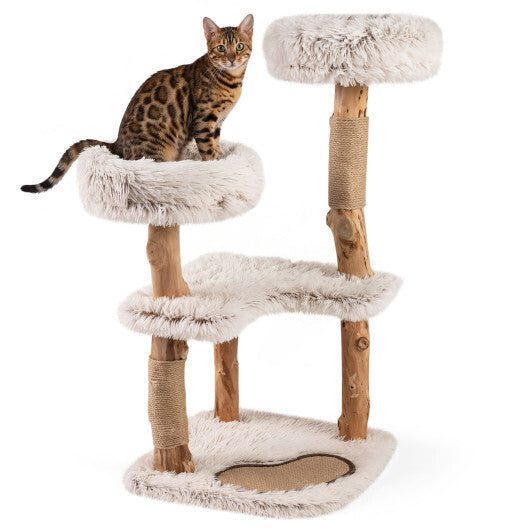 40" Modern Cat Tree Tower with Luxury Real Wood Natural Branch and 2 Padded Perches for Pets-White LuxuryLifeWay Online Store