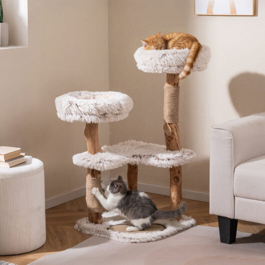 40" Modern Cat Tree Tower with Luxury Real Wood Natural Branch and 2 Padded Perches for Pets-White LuxuryLifeWay Online Store