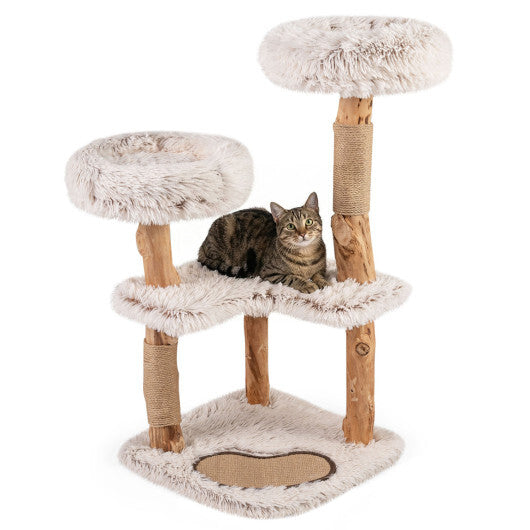 40" Modern Cat Tree Tower with Luxury Real Wood Natural Branch and 2 Padded Perches for Pets-White LuxuryLifeWay Online Store