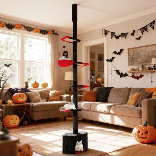 Floor to Ceiling Gothic Cat Tree 97-118 Inches Adjustable 5-Tier with Condo-Black LuxuryLifeWay Online Store