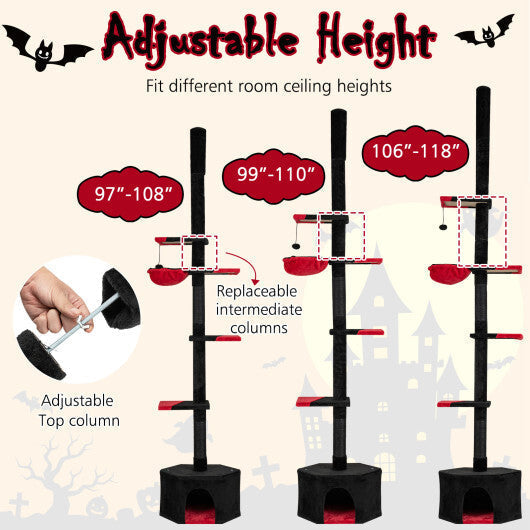 Floor to Ceiling Gothic Cat Tree 97-118 Inches Adjustable 5-Tier with Condo-Black LuxuryLifeWay Online Store