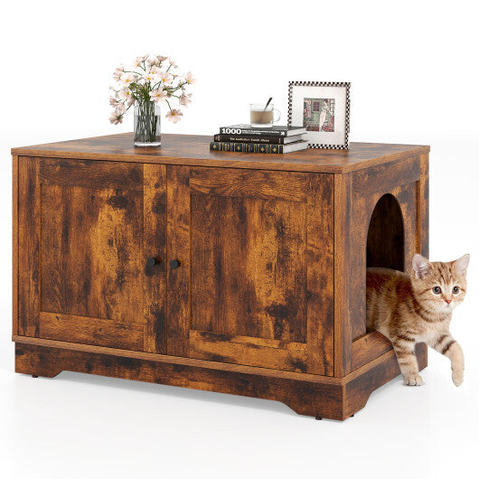 Cat Litter Box Enclosure Furniture Indoor Wooden Cat House End Side Table Nightstand-Brown LuxuryLifeWay Online Store
