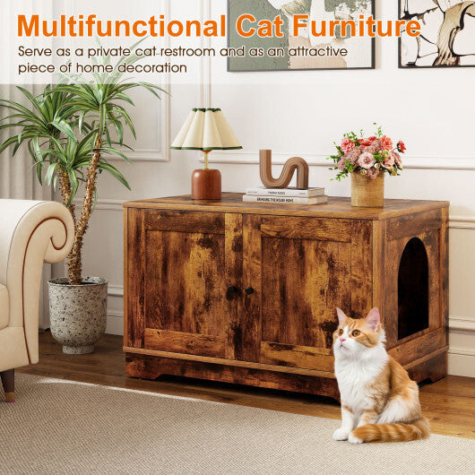 Cat Litter Box Enclosure Furniture Indoor Wooden Cat House End Side Table Nightstand-Brown LuxuryLifeWay Online Store