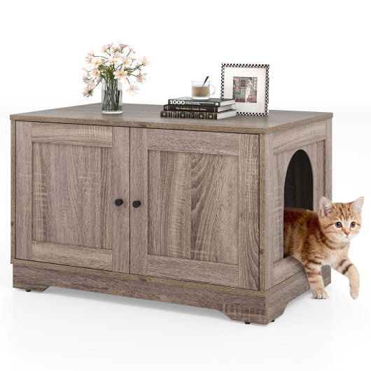 Cat Litter Box Enclosure Furniture Indoor Wooden Cat House End Side Table Nightstand-Brown LuxuryLifeWay Online Store