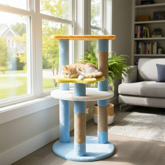 29 Inches Cute Modern Cat Tree with Star and Moon Shaped Platforms-Blue LuxuryLifeWay Online Store
