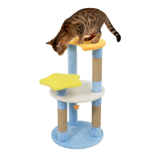 29 Inches Cute Modern Cat Tree with Star and Moon Shaped Platforms-Blue LuxuryLifeWay Online Store