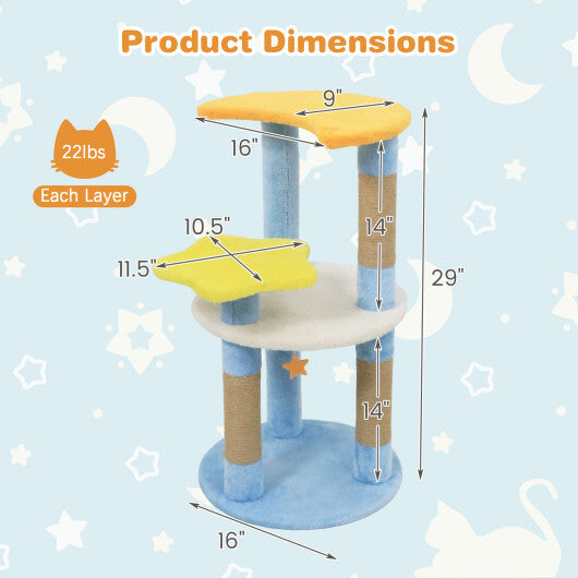 29 Inches Cute Modern Cat Tree with Star and Moon Shaped Platforms-Blue LuxuryLifeWay Online Store