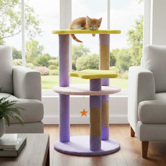 29 Inches Cute Modern Cat Tree with Star and Moon Shaped Platforms-Blue LuxuryLifeWay Online Store
