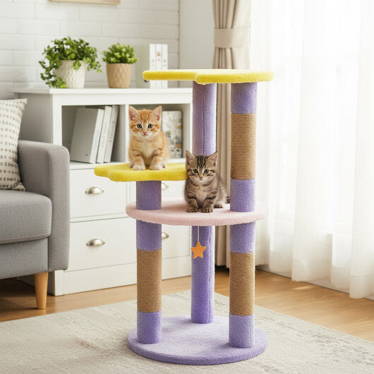 29 Inches Cute Modern Cat Tree with Star and Moon Shaped Platforms-Blue LuxuryLifeWay Online Store