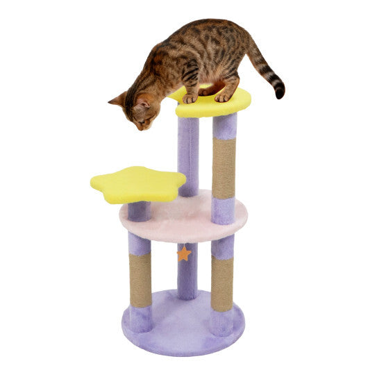29 Inches Cute Modern Cat Tree with Star and Moon Shaped Platforms-Blue LuxuryLifeWay Online Store