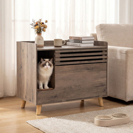 Cat Litter Box Enclosure with Flip-down Opening Door and Scratching Mat-Brown LuxuryLifeWay Online Store