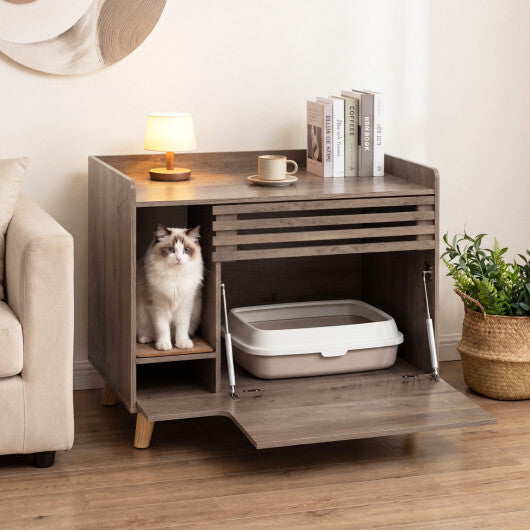 Cat Litter Box Enclosure with Flip-down Opening Door and Scratching Mat-Brown LuxuryLifeWay Online Store