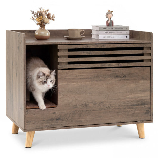 Cat Litter Box Enclosure with Flip-down Opening Door and Scratching Mat-Brown LuxuryLifeWay Online Store