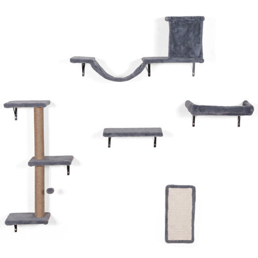 5-in-1 Cat Wall Shelves with Condo Bridge Perch Platform Scratching Post and Board for Indoor-Gray LuxuryLifeWay Online Store