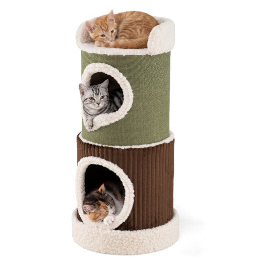 Barrel Cat House with Top Perch & Double Condos and Stable Base Modern-Green LuxuryLifeWay Online Store