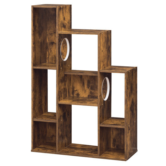 Modern Cat Bookshelf Cat Tree 8-Section Storage Cabinet with 2 Round Holes-Gray Oak LuxuryLifeWay Online Store