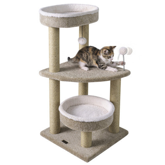 36" Carpeted Cat Tree with Plush Perches  Scratching Posts and Dangling Ball LuxuryLifeWay Online Store