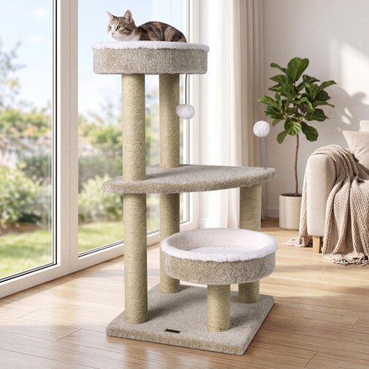 36" Carpeted Cat Tree with Plush Perches  Scratching Posts and Dangling Ball LuxuryLifeWay Online Store