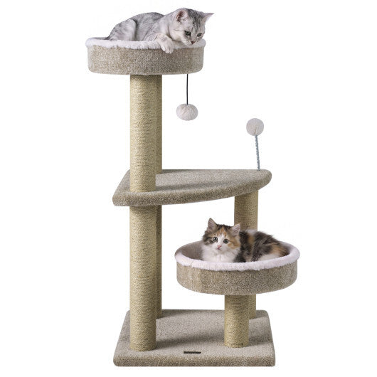 36" Carpeted Cat Tree with Plush Perches  Scratching Posts and Dangling Ball LuxuryLifeWay Online Store