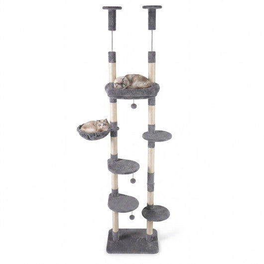 6-tier Floor to Ceiling Cat Tree with Plush Bed and Sisal Scratching Posts-Gray LuxuryLifeWay Online Store