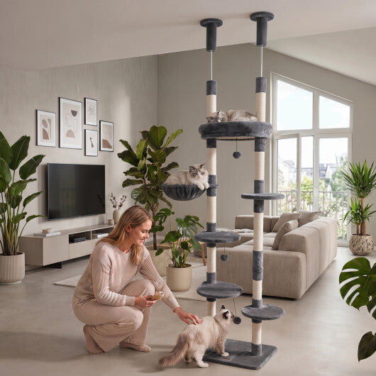 6-tier Floor to Ceiling Cat Tree with Plush Bed and Sisal Scratching Posts-Gray LuxuryLifeWay Online Store