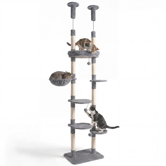 6-tier Floor to Ceiling Cat Tree with Plush Bed and Sisal Scratching Posts-Gray LuxuryLifeWay Online Store