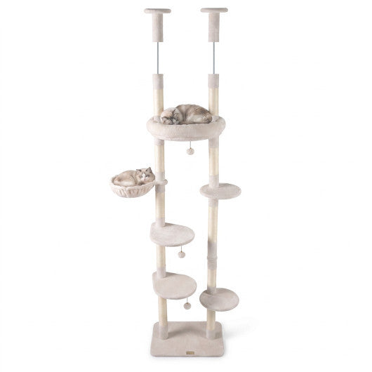 6-tier Floor to Ceiling Cat Tree with Plush Bed and Sisal Scratching Posts-Gray LuxuryLifeWay Online Store