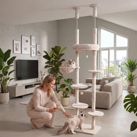 6-tier Floor to Ceiling Cat Tree with Plush Bed and Sisal Scratching Posts-Gray LuxuryLifeWay Online Store