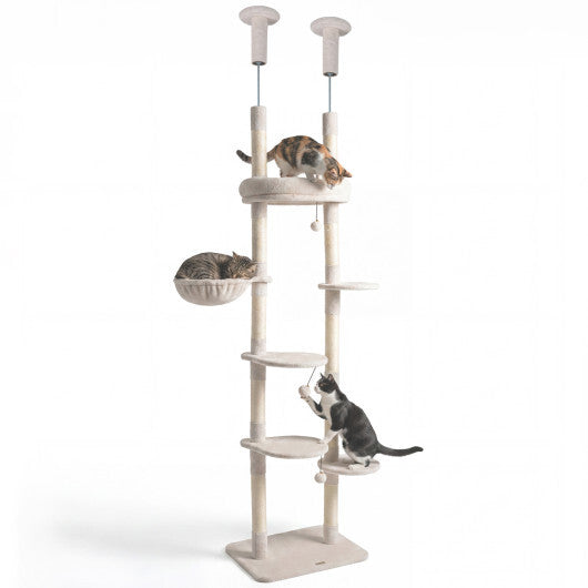 6-tier Floor to Ceiling Cat Tree with Plush Bed and Sisal Scratching Posts-Gray LuxuryLifeWay Online Store