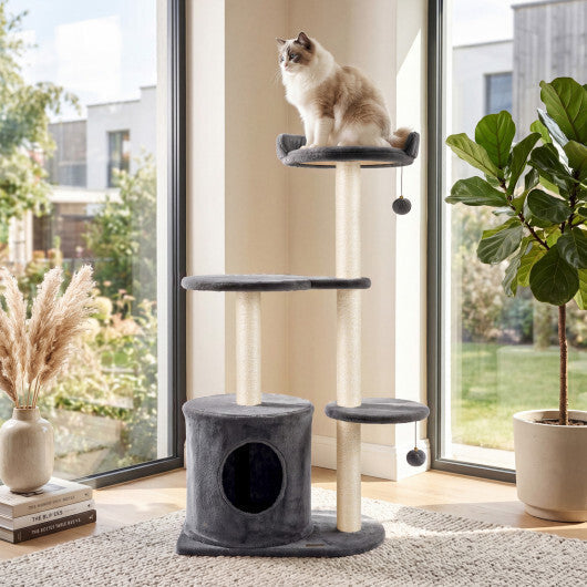 43" Cat Tree for Indoor Cats with Comfy Plush Perches and Sisal Scratching Posts-Gray LuxuryLifeWay Online Store