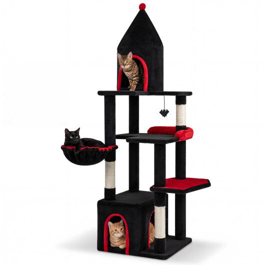63 Inch Gothic Cat Tree with Condo and Top Cave for Large Cats 20+ LBS-Black LuxuryLifeWay Online Store