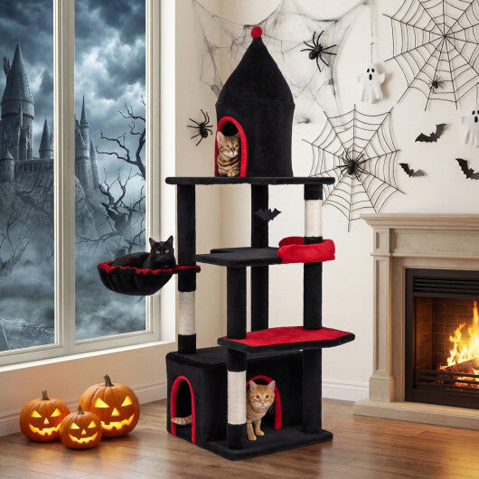 63 Inch Gothic Cat Tree with Condo and Top Cave for Large Cats 20+ LBS-Black LuxuryLifeWay Online Store