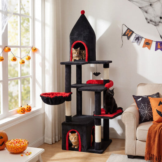 63 Inch Gothic Cat Tree with Condo and Top Cave for Large Cats 20+ LBS-Black LuxuryLifeWay Online Store
