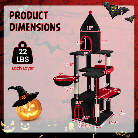 63 Inch Gothic Cat Tree with Condo and Top Cave for Large Cats 20+ LBS-Black LuxuryLifeWay Online Store