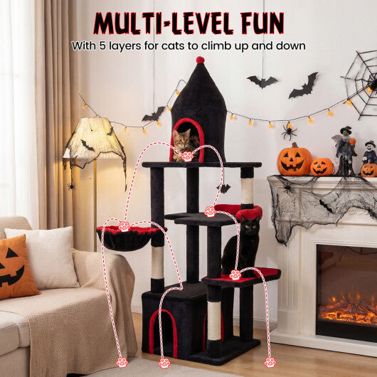 63 Inch Gothic Cat Tree with Condo and Top Cave for Large Cats 20+ LBS-Black LuxuryLifeWay Online Store