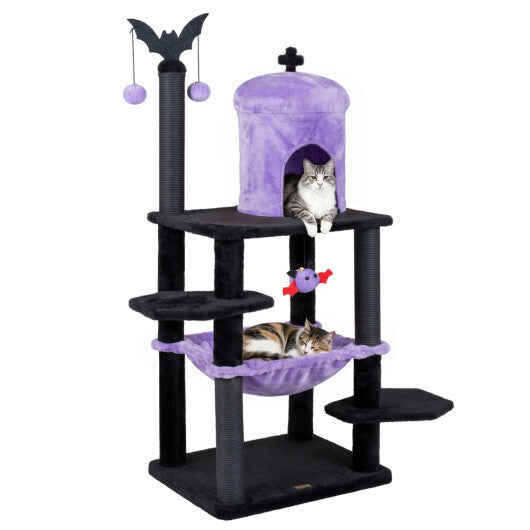 51" Gothic Multi-level Cat Tree with Spider Hanging Toy for Black Halloween-Red LuxuryLifeWay Online Store