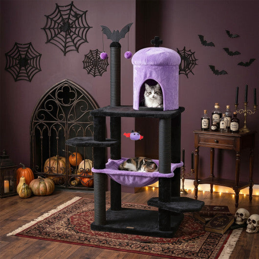 51" Gothic Multi-level Cat Tree with Spider Hanging Toy for Black Halloween-Red LuxuryLifeWay Online Store