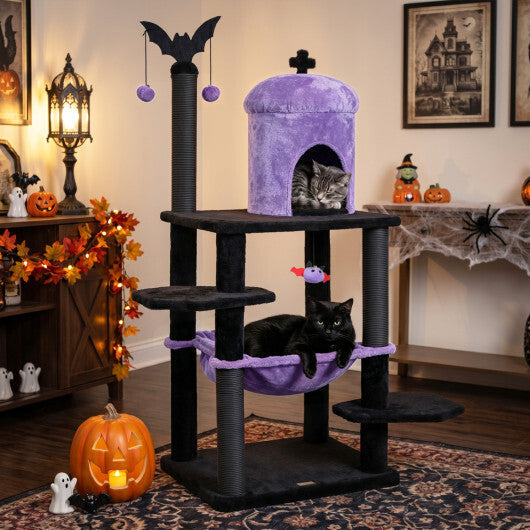 51" Gothic Multi-level Cat Tree with Spider Hanging Toy for Black Halloween-Red LuxuryLifeWay Online Store