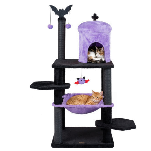 51" Gothic Multi-level Cat Tree with Spider Hanging Toy for Black Halloween-Red LuxuryLifeWay Online Store